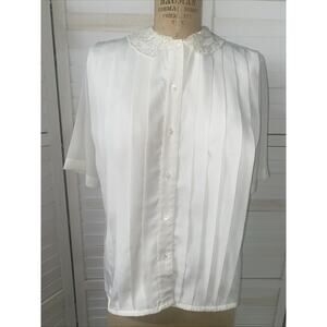 VRG La Chine Classic By Galinda Wang Top Blouse Women’s Off White Pleat Sz Small